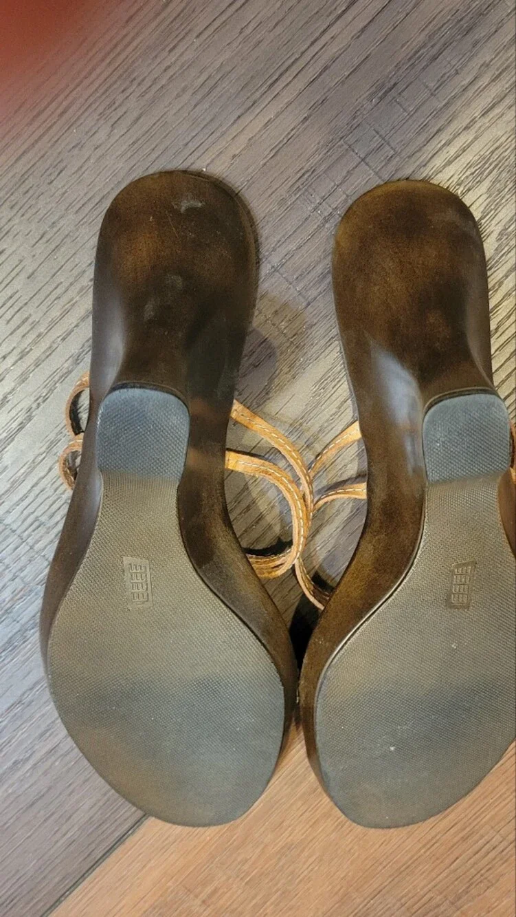 Italian Shoemakers Tan Leather Sandals with Turquoise Accents - Picture 4 of 4